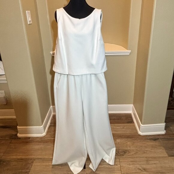 Chico's Pants - 💗Chico's Black Label Cream One-Piece Sleeveless Flared Leg Jumpsuit